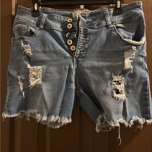 Rue21 Blue Distressed Jean Shorts with Frayed Hem